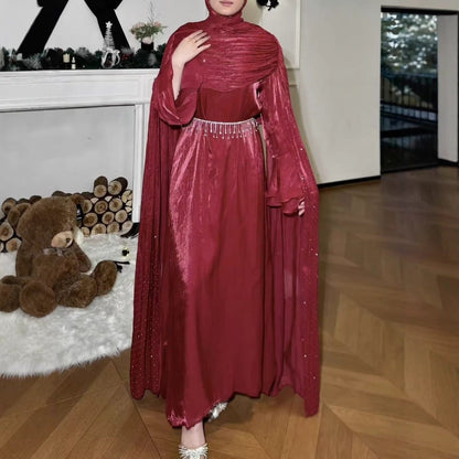 Pleated Cape Sleeve Abaya Maxi Dress(MA430) - A-1 Thread Vault
