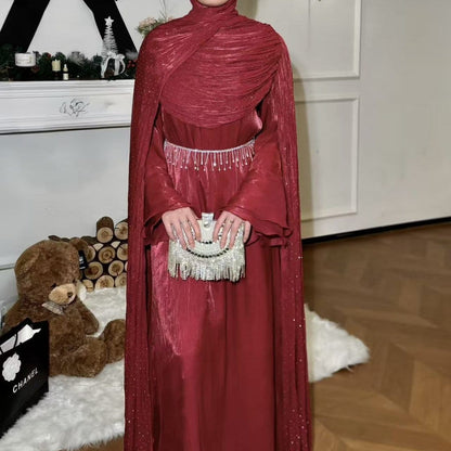 Pleated Cape Sleeve Abaya Maxi Dress(MA430) - A-1 Thread Vault