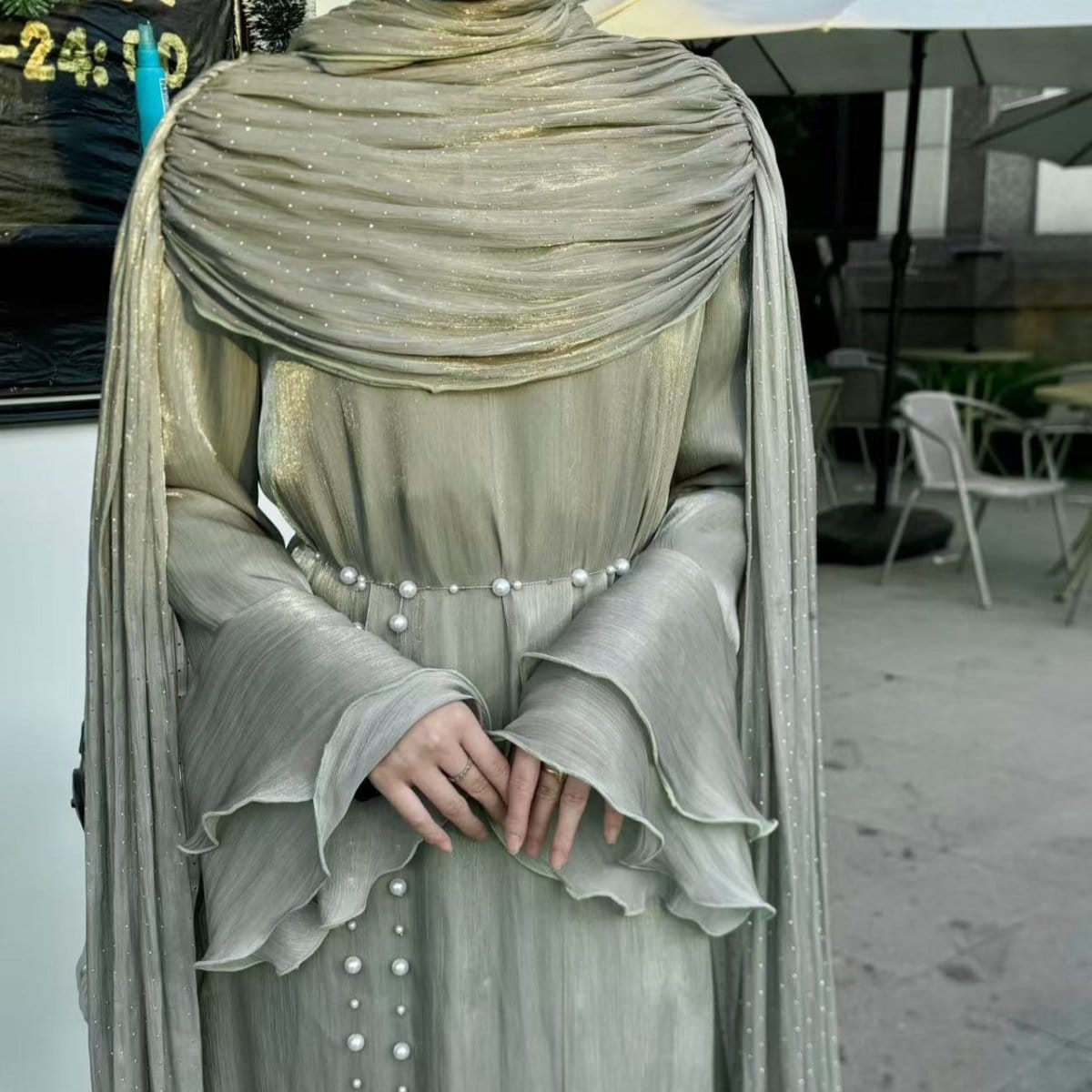 Pleated Cape Sleeve Abaya Maxi Dress(MA430) - A-1 Thread Vault