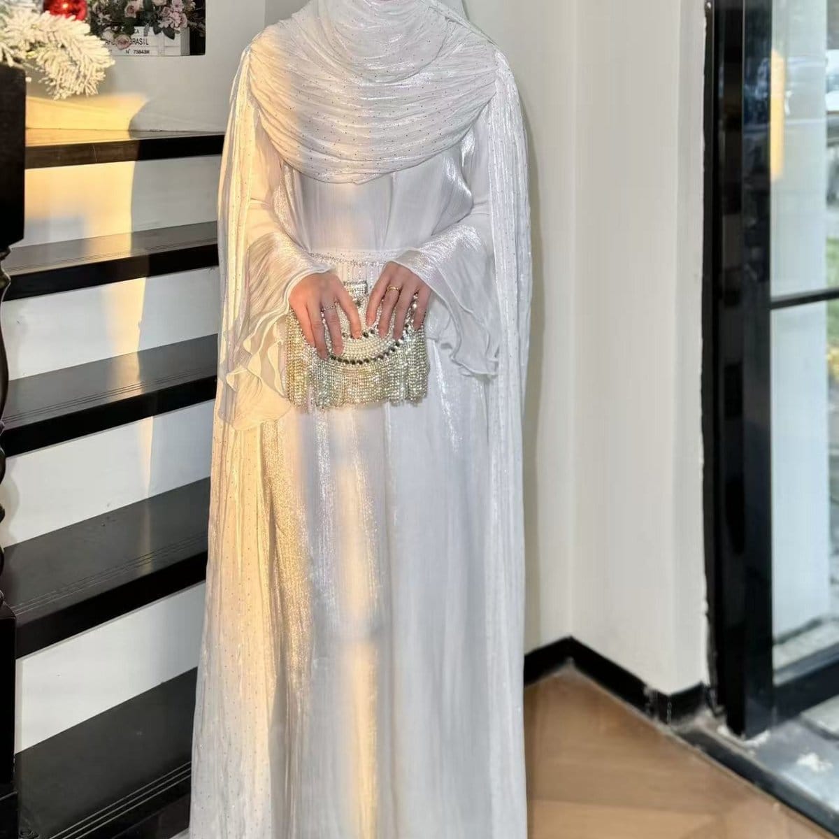 Pleated Cape Sleeve Abaya Maxi Dress(MA430) - A-1 Thread Vault