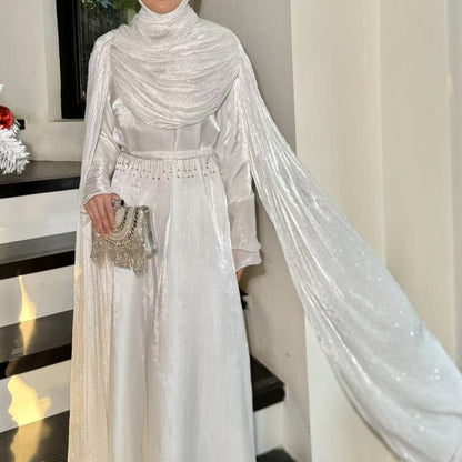 Pleated Cape Sleeve Abaya Maxi Dress(MA430) - A-1 Thread Vault