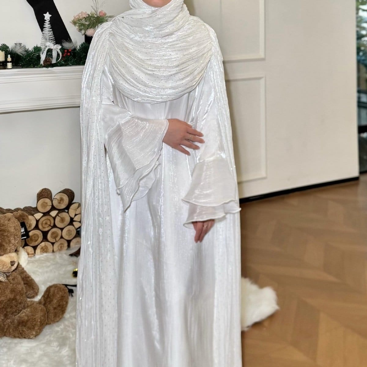 Pleated Cape Sleeve Abaya Maxi Dress(MA430) - A-1 Thread Vault