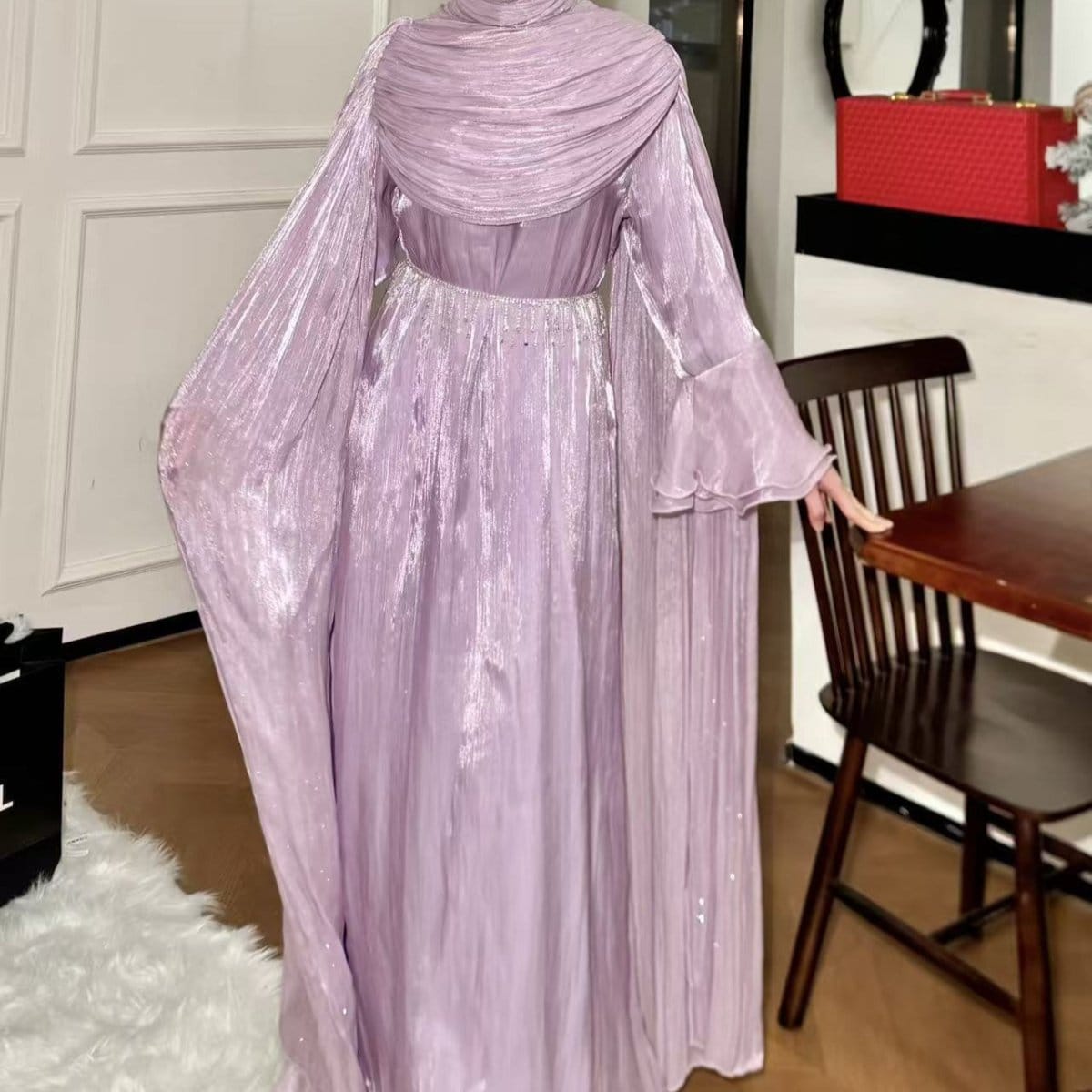 Pleated Cape Sleeve Abaya Maxi Dress(MA430) - A-1 Thread Vault