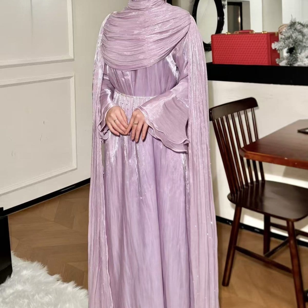 Pleated Cape Sleeve Abaya Maxi Dress(MA430) - A-1 Thread Vault