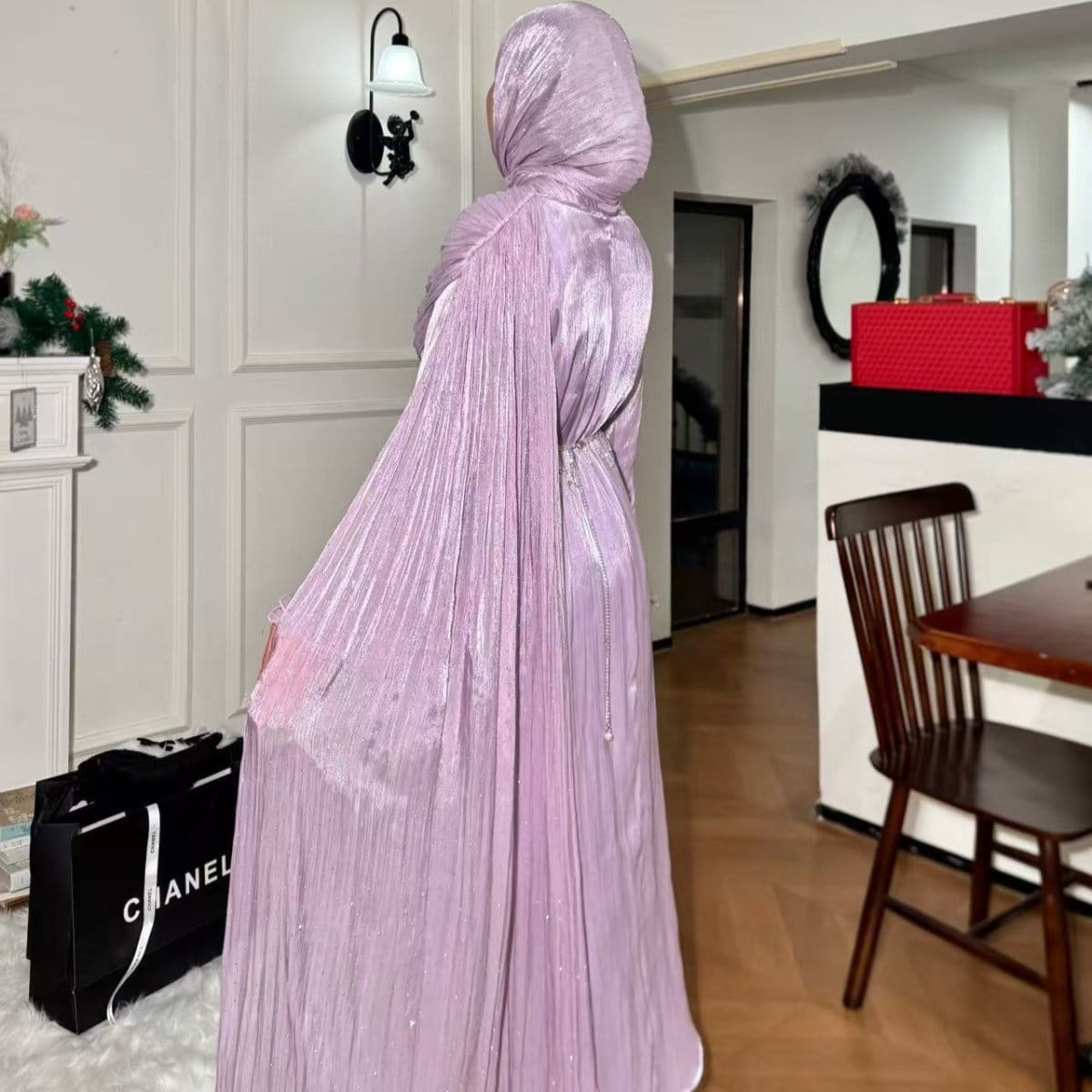 Pleated Cape Sleeve Abaya Maxi Dress(MA430) - A-1 Thread Vault