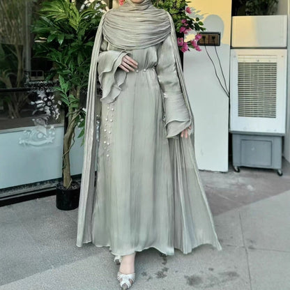 Pleated Cape Sleeve Abaya Maxi Dress(MA430) - A-1 Thread Vault