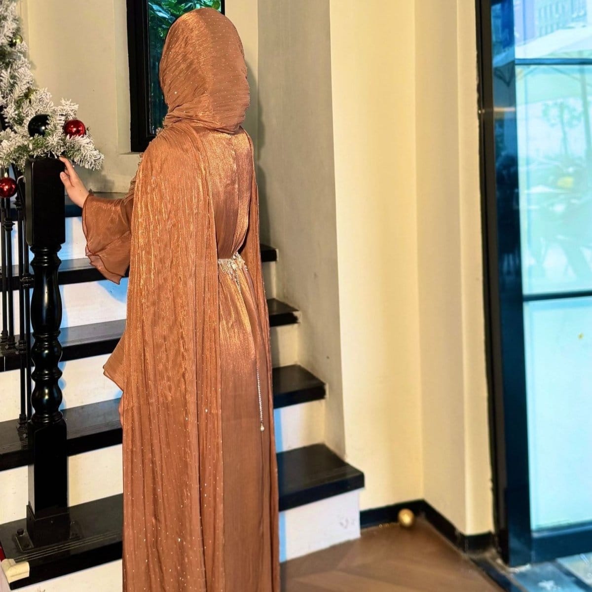 Pleated Cape Sleeve Abaya Maxi Dress(MA430) - A-1 Thread Vault