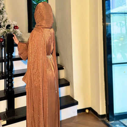 Pleated Cape Sleeve Abaya Maxi Dress(MA430) - A-1 Thread Vault