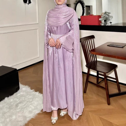 Pleated Cape Sleeve Abaya Maxi Dress(MA430) - A-1 Thread Vault
