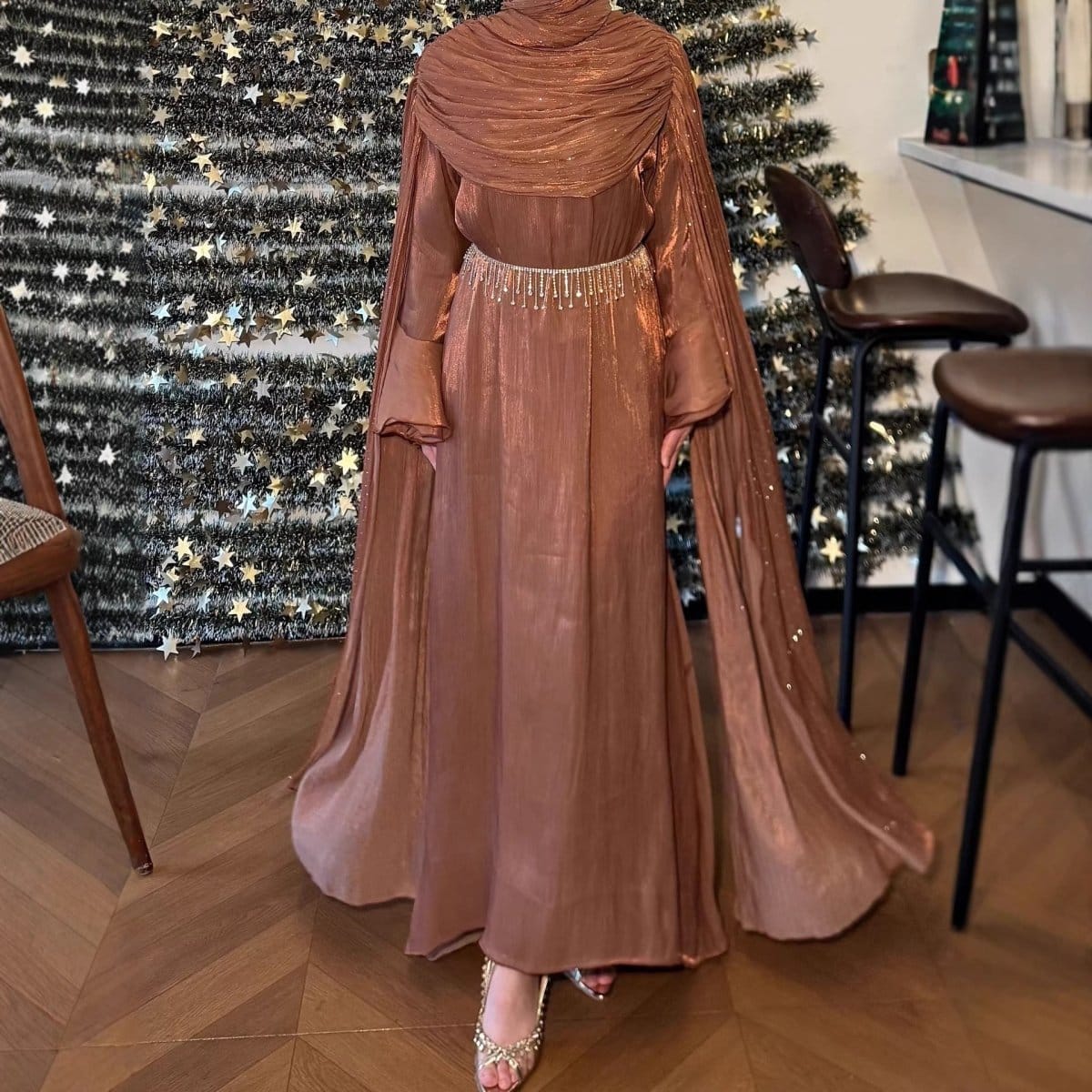 Pleated Cape Sleeve Abaya Maxi Dress(MA430) - A-1 Thread Vault