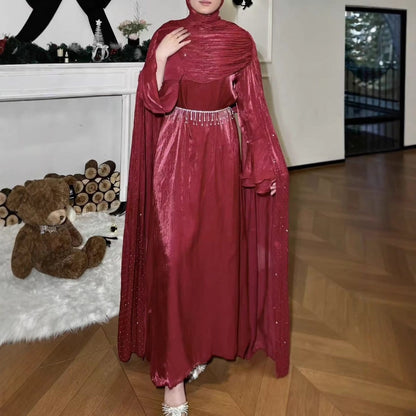 Pleated Cape Sleeve Abaya Maxi Dress(MA430) - A-1 Thread Vault