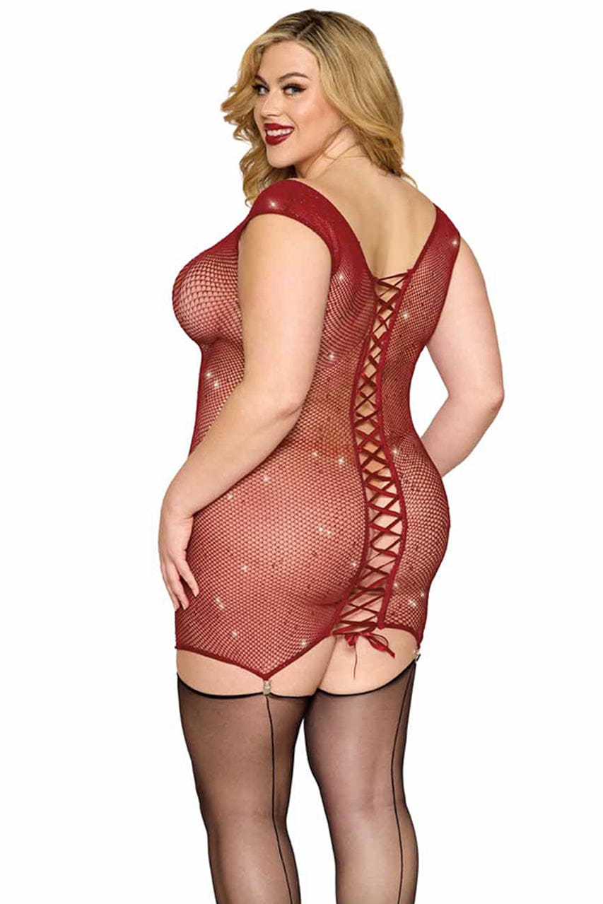 Plus Size Burgundy Glitter Net Chemise - A-1 Thread Vault