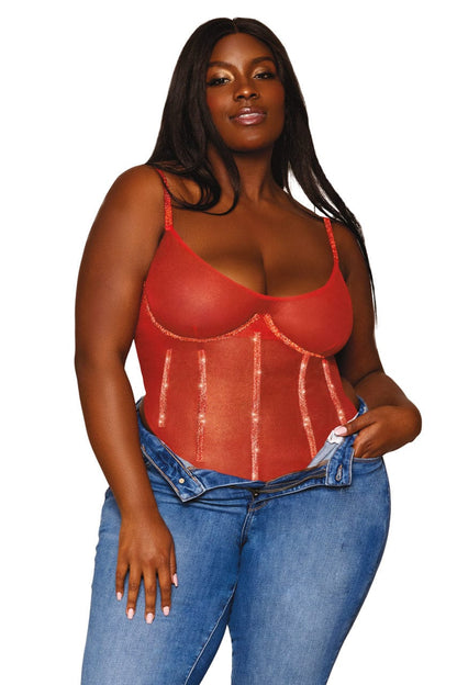 Plus Size Gold Foiled Rhinestone Teddy - A-1 Thread Vault