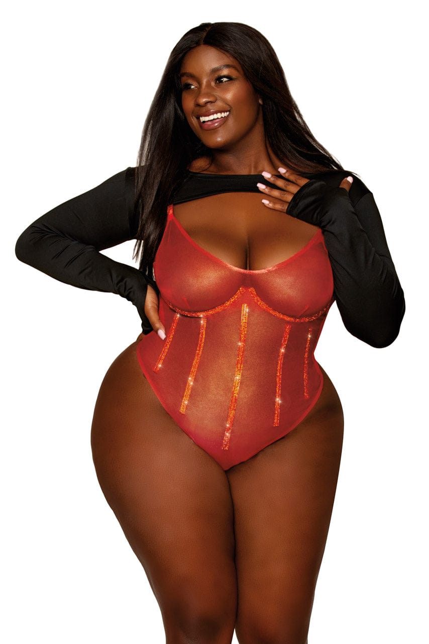 Plus Size Gold Foiled Rhinestone Teddy - A-1 Thread Vault