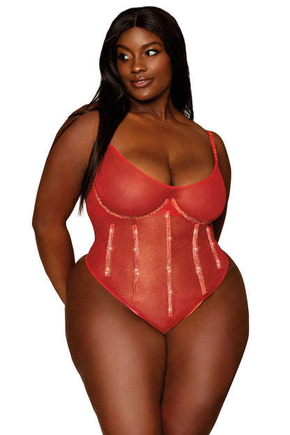 Plus Size Gold Foiled Rhinestone Teddy - A-1 Thread Vault