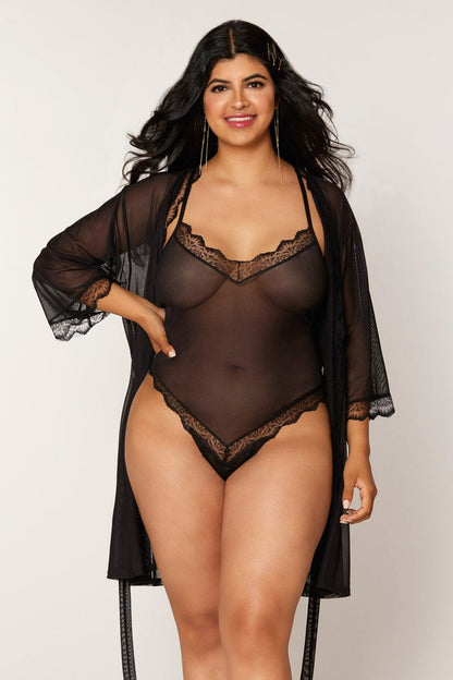 Plus Size High Hip Mesh Teddy and Robe - A-1 Thread Vault