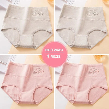 Plus Size M-5XL 4Pcs/Set High Waist Cotton Panties Women Body Shaper Underwear Soft Print Girls Briefs Slimming Female Lingerie - A-1 Thread Vault