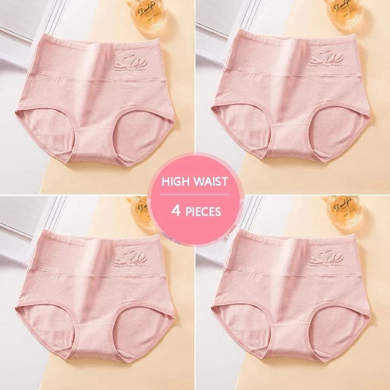 Plus Size M-5XL 4Pcs/Set High Waist Cotton Panties Women Body Shaper Underwear Soft Print Girls Briefs Slimming Female Lingerie - A-1 Thread Vault