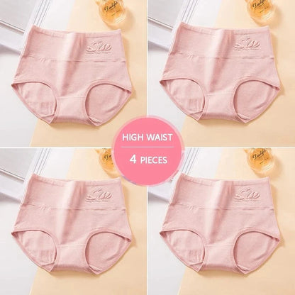 Plus Size M-5XL 4Pcs/Set High Waist Cotton Panties Women Body Shaper Underwear Soft Print Girls Briefs Slimming Female Lingerie - A-1 Thread Vault