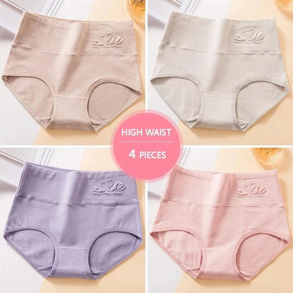 Plus Size M-5XL 4Pcs/Set High Waist Cotton Panties Women Body Shaper Underwear Soft Print Girls Briefs Slimming Female Lingerie - A-1 Thread Vault