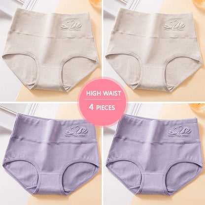 Plus Size M-5XL 4Pcs/Set High Waist Cotton Panties Women Body Shaper Underwear Soft Print Girls Briefs Slimming Female Lingerie - A-1 Thread Vault