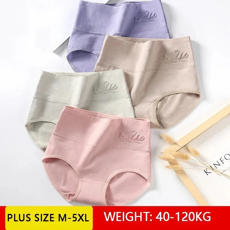 Plus Size M-5XL 4Pcs/Set High Waist Cotton Panties Women Body Shaper Underwear Soft Print Girls Briefs Slimming Female Lingerie - A-1 Thread Vault