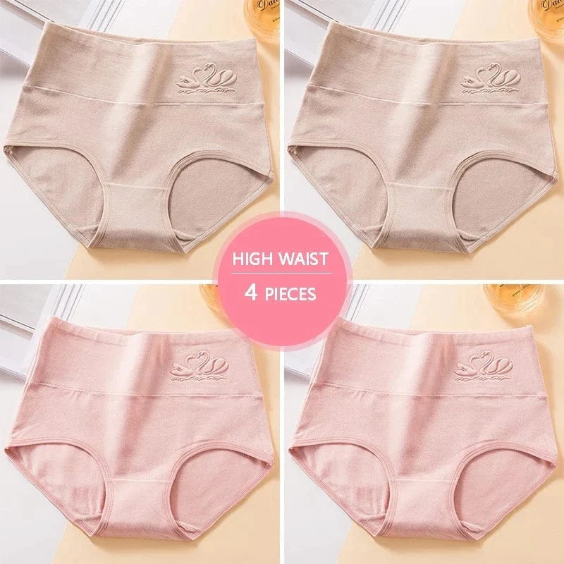 Plus Size M-5XL 4Pcs/Set High Waist Cotton Panties Women Body Shaper Underwear Soft Print Girls Briefs Slimming Female Lingerie - A-1 Thread Vault