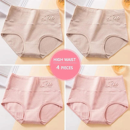 Plus Size M-5XL 4Pcs/Set High Waist Cotton Panties Women Body Shaper Underwear Soft Print Girls Briefs Slimming Female Lingerie - A-1 Thread Vault