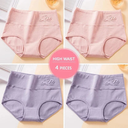 Plus Size M-5XL 4Pcs/Set High Waist Cotton Panties Women Body Shaper Underwear Soft Print Girls Briefs Slimming Female Lingerie - A-1 Thread Vault