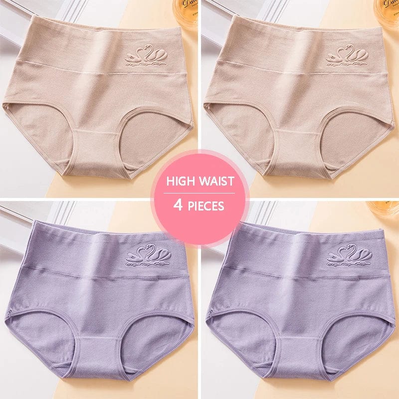 Plus Size M-5XL 4Pcs/Set High Waist Cotton Panties Women Body Shaper Underwear Soft Print Girls Briefs Slimming Female Lingerie - A-1 Thread Vault