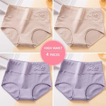 Plus Size M-5XL 4Pcs/Set High Waist Cotton Panties Women Body Shaper Underwear Soft Print Girls Briefs Slimming Female Lingerie - A-1 Thread Vault