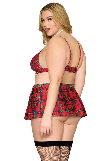 Plus Size Rose Plaid Bra and Skirt - A-1 Thread Vault