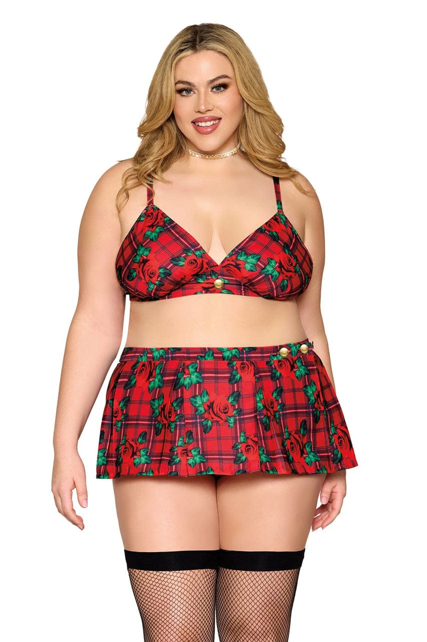 Plus Size Rose Plaid Bra and Skirt - A-1 Thread Vault