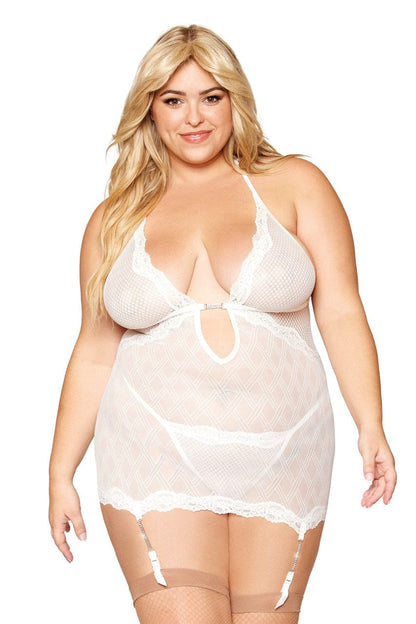 Plus Size White Seamless Garter Chemise - A-1 Thread Vault