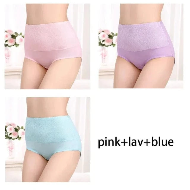 Plus Size Women's Cotton Underwear High Waisted Tummy Control Panties Full Coverage Briefs Jacquard Ladies Panty 3 Pack - A-1 Thread Vault