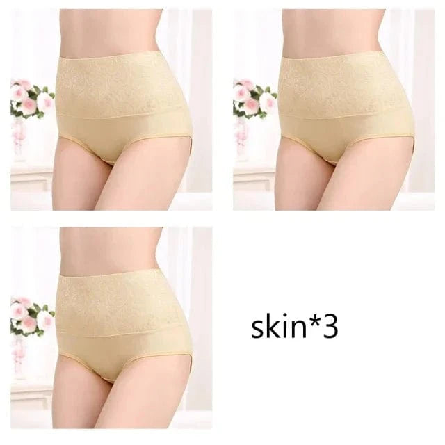 Plus Size Women's Cotton Underwear High Waisted Tummy Control Panties Full Coverage Briefs Jacquard Ladies Panty 3 Pack - A-1 Thread Vault