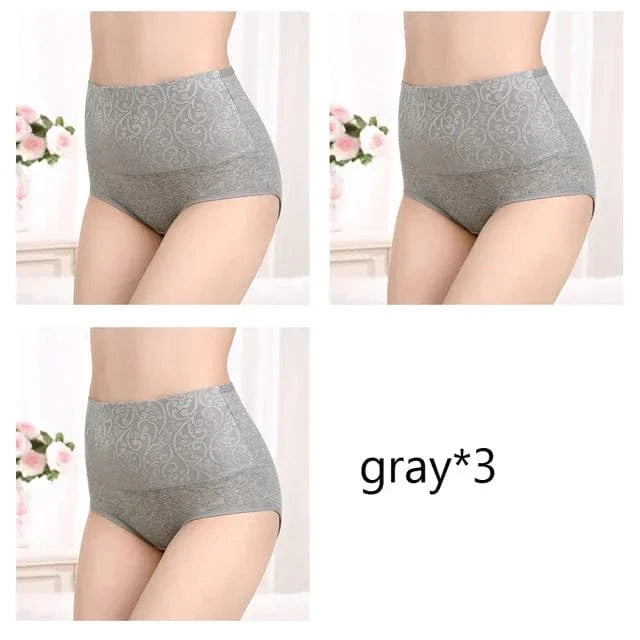 Plus Size Women's Cotton Underwear High Waisted Tummy Control Panties Full Coverage Briefs Jacquard Ladies Panty 3 Pack - A-1 Thread Vault