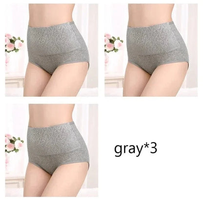 Plus Size Women's Cotton Underwear High Waisted Tummy Control Panties Full Coverage Briefs Jacquard Ladies Panty 3 Pack - A-1 Thread Vault