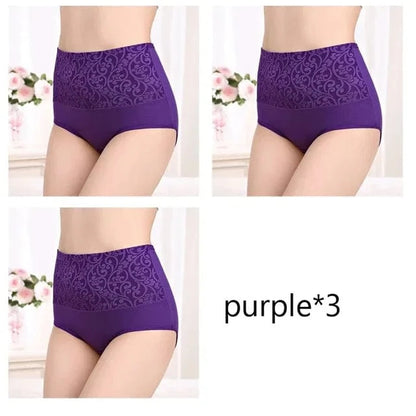 Plus Size Women's Cotton Underwear High Waisted Tummy Control Panties Full Coverage Briefs Jacquard Ladies Panty 3 Pack - A-1 Thread Vault