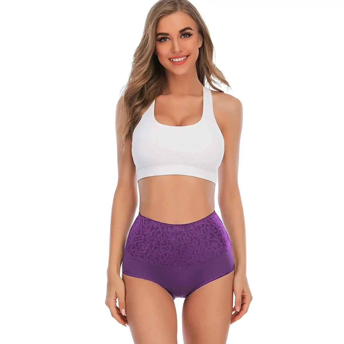 Plus Size Women's Cotton Underwear High Waisted Tummy Control Panties Full Coverage Briefs Jacquard Ladies Panty 3 Pack - A-1 Thread Vault