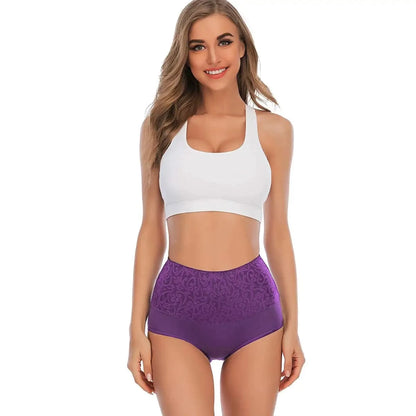 Plus Size Women's Cotton Underwear High Waisted Tummy Control Panties Full Coverage Briefs Jacquard Ladies Panty 3 Pack - A-1 Thread Vault