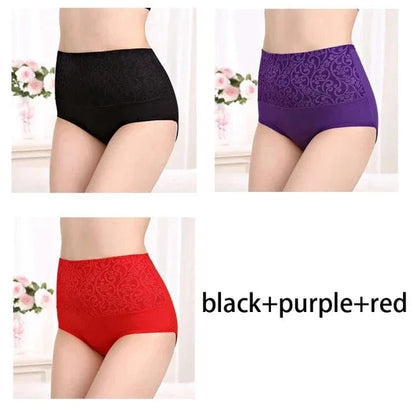 Plus Size Women's Cotton Underwear High Waisted Tummy Control Panties Full Coverage Briefs Jacquard Ladies Panty 3 Pack - A-1 Thread Vault