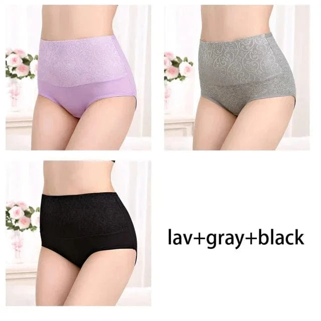 Plus Size Women's Cotton Underwear High Waisted Tummy Control Panties Full Coverage Briefs Jacquard Ladies Panty 3 Pack - A-1 Thread Vault