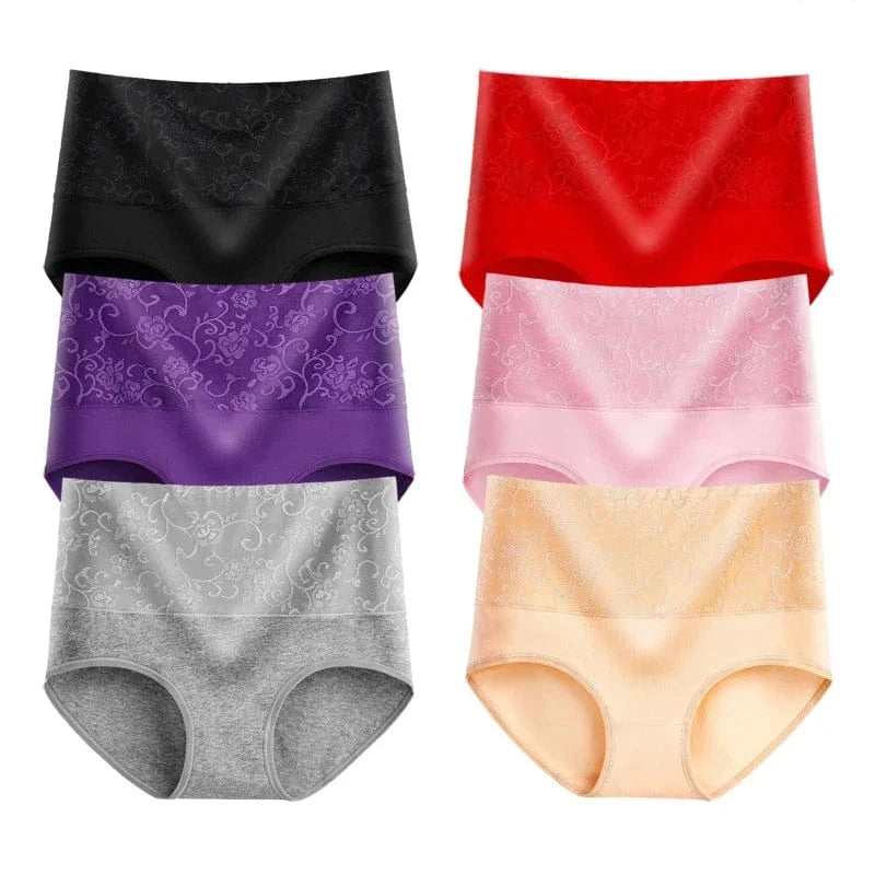 Plus Size Women's Cotton Underwear High Waisted Tummy Control Panties Full Coverage Briefs Jacquard Ladies Panty 3 Pack - A-1 Thread Vault