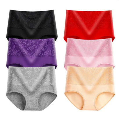Plus Size Women's Cotton Underwear High Waisted Tummy Control Panties Full Coverage Briefs Jacquard Ladies Panty 3 Pack - A-1 Thread Vault