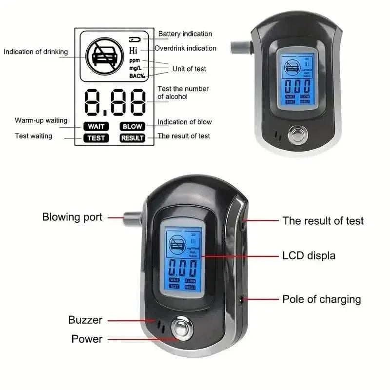 Police-Grade Breathalyzer with LCD Display - AT6000 Alcohol Tester - A-1 Thread Vault