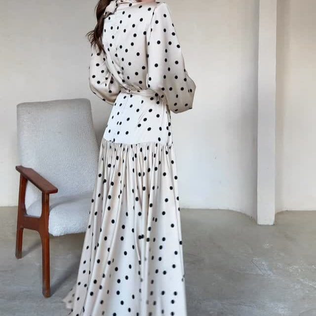 Polka Dot Satin Maxi Dress(MS449) - A-1 Thread Vault