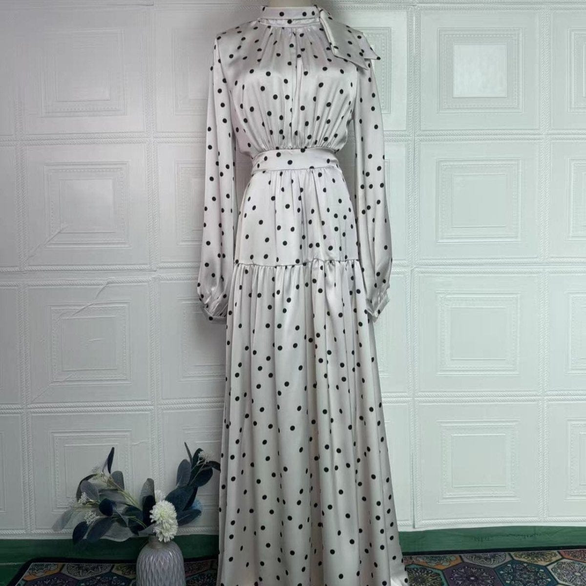 Polka Dot Satin Maxi Dress(MS449) - A-1 Thread Vault