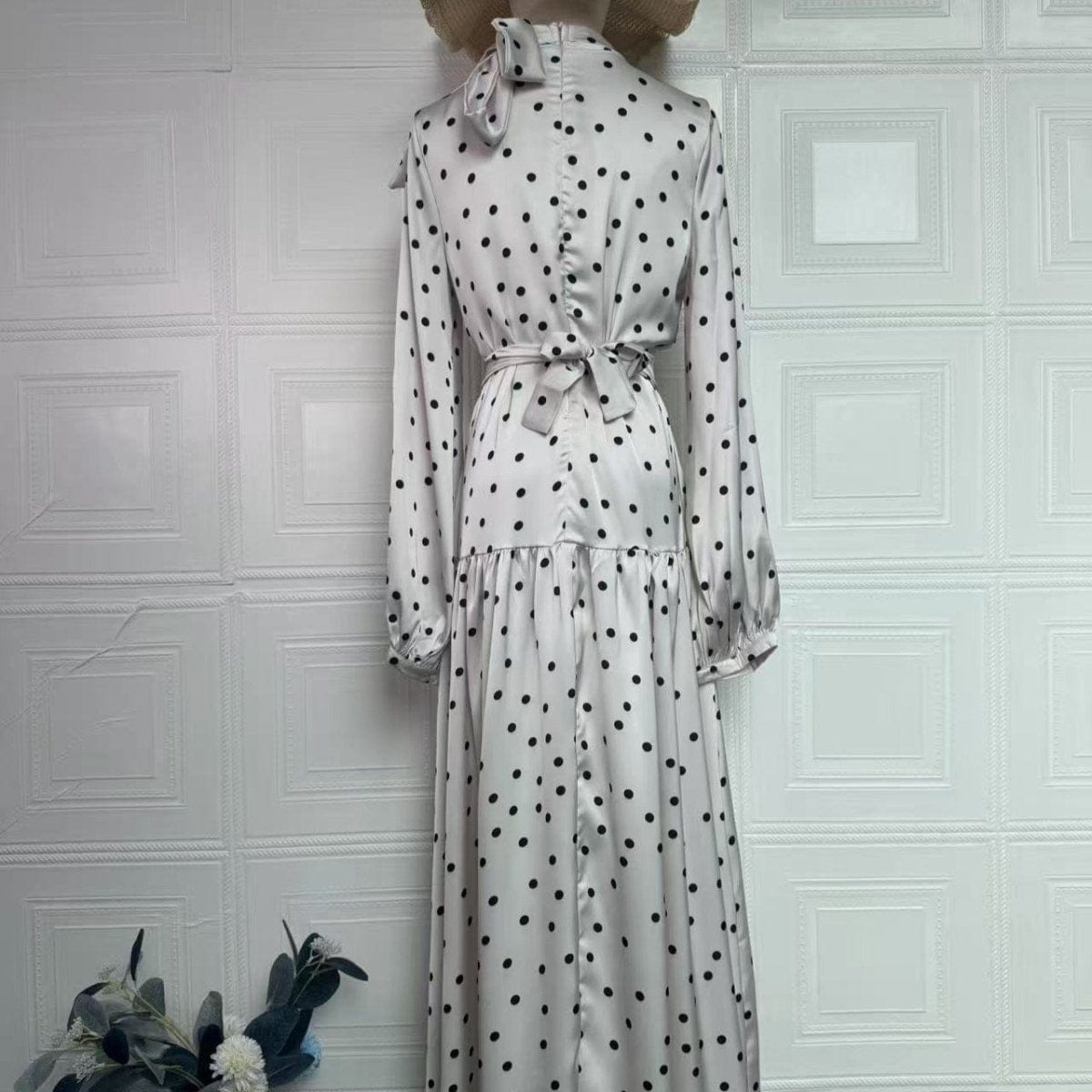 Polka Dot Satin Maxi Dress(MS449) - A-1 Thread Vault
