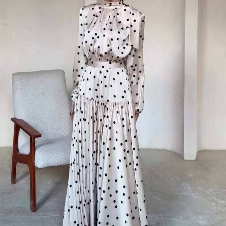 Polka Dot Satin Maxi Dress(MS449) - A-1 Thread Vault